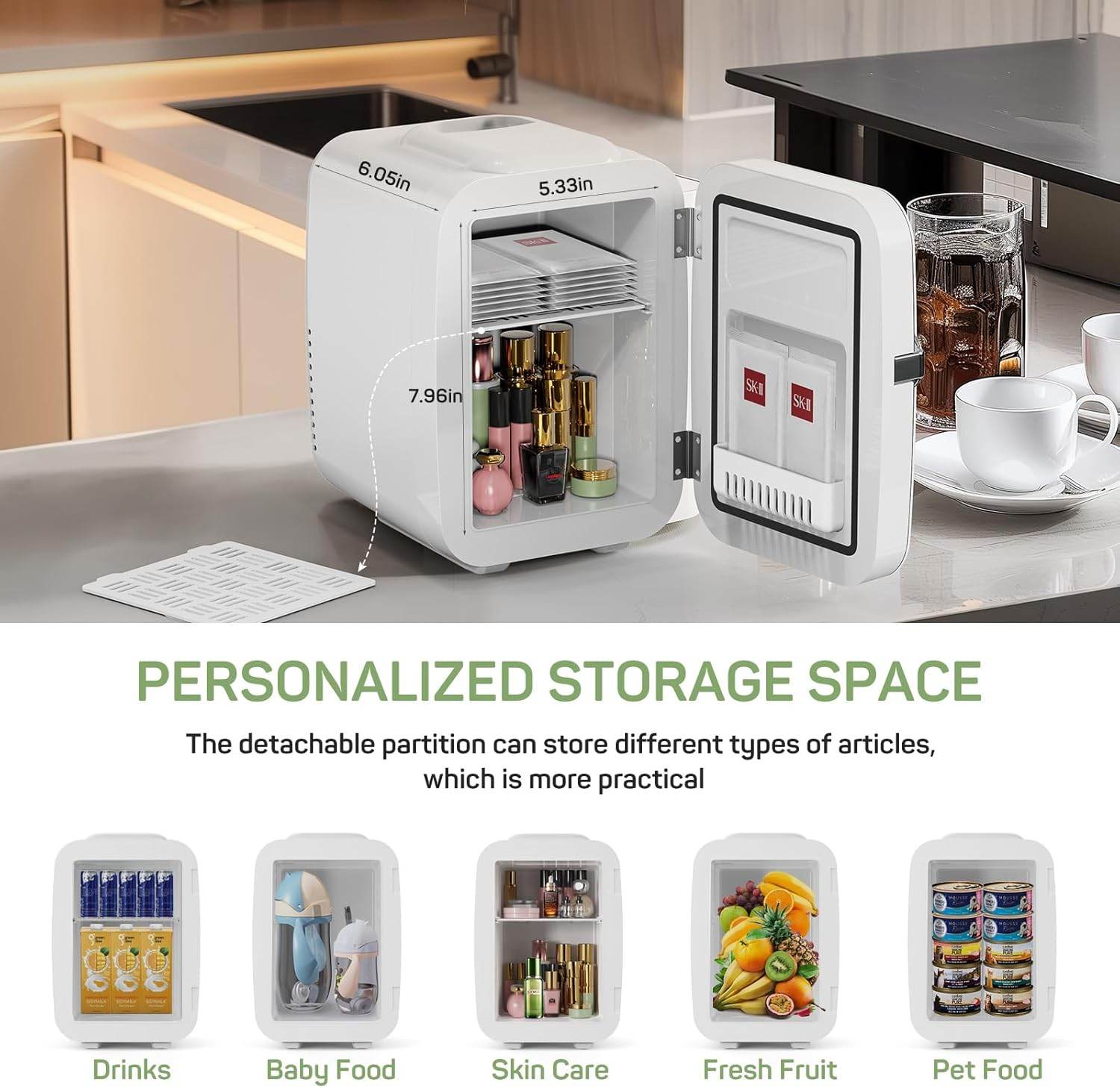 MyDepot Mini Fridge Compact 
PERSONALIZED STORAGE SPACE